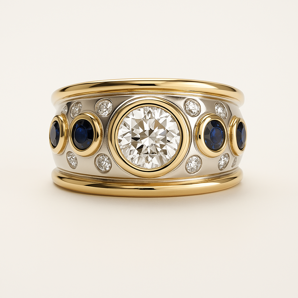 Barbara - Vintage guld ring med beläggningar och zirkon
