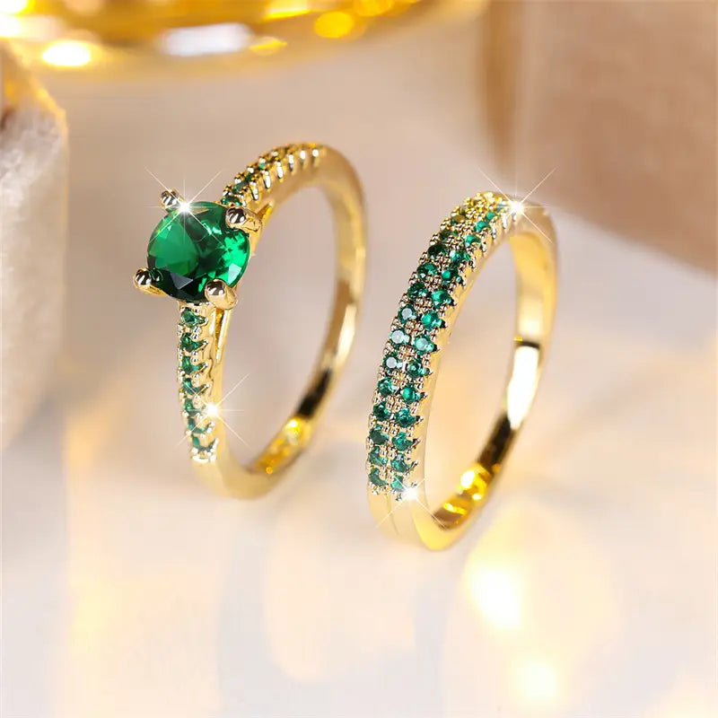 Duo Serena Ring Set Smaragd - Guld