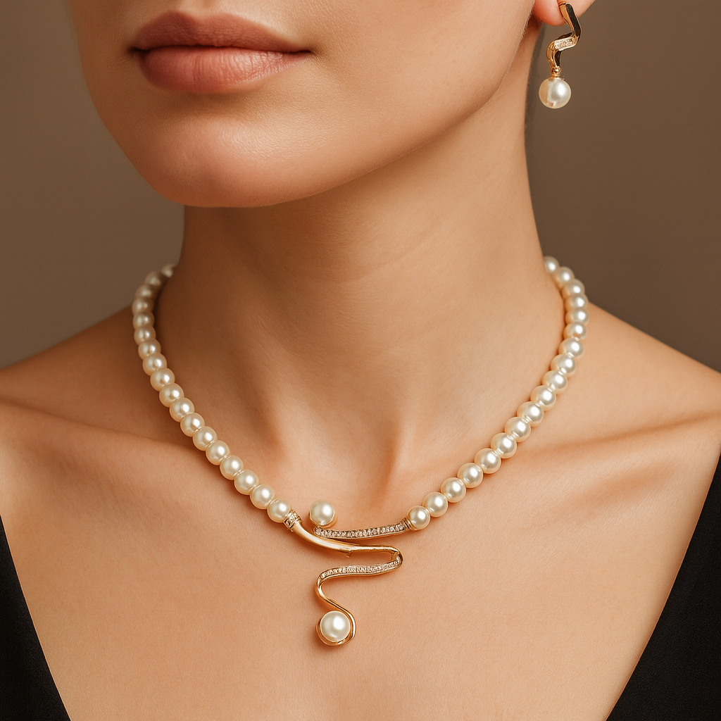Fabién - Halsband med prästkragar + örhänge set