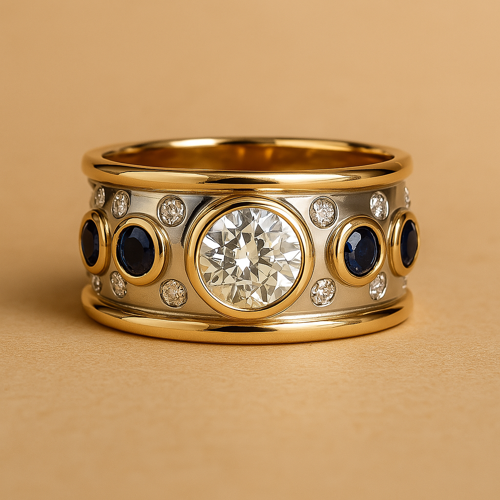 Barbara - Vintage guld ring med beläggningar och zirkon