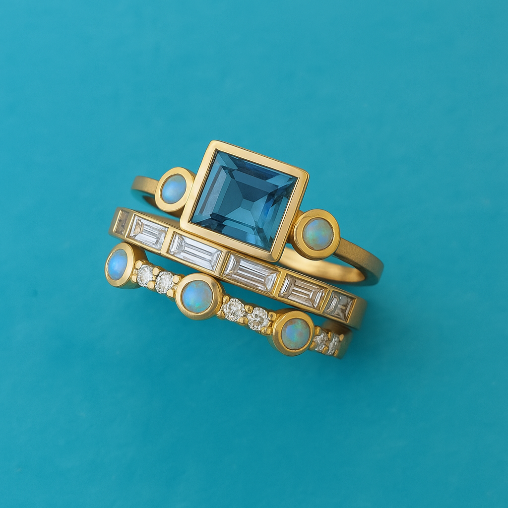 Herta - Vintage Ring Set av Blå Kristall