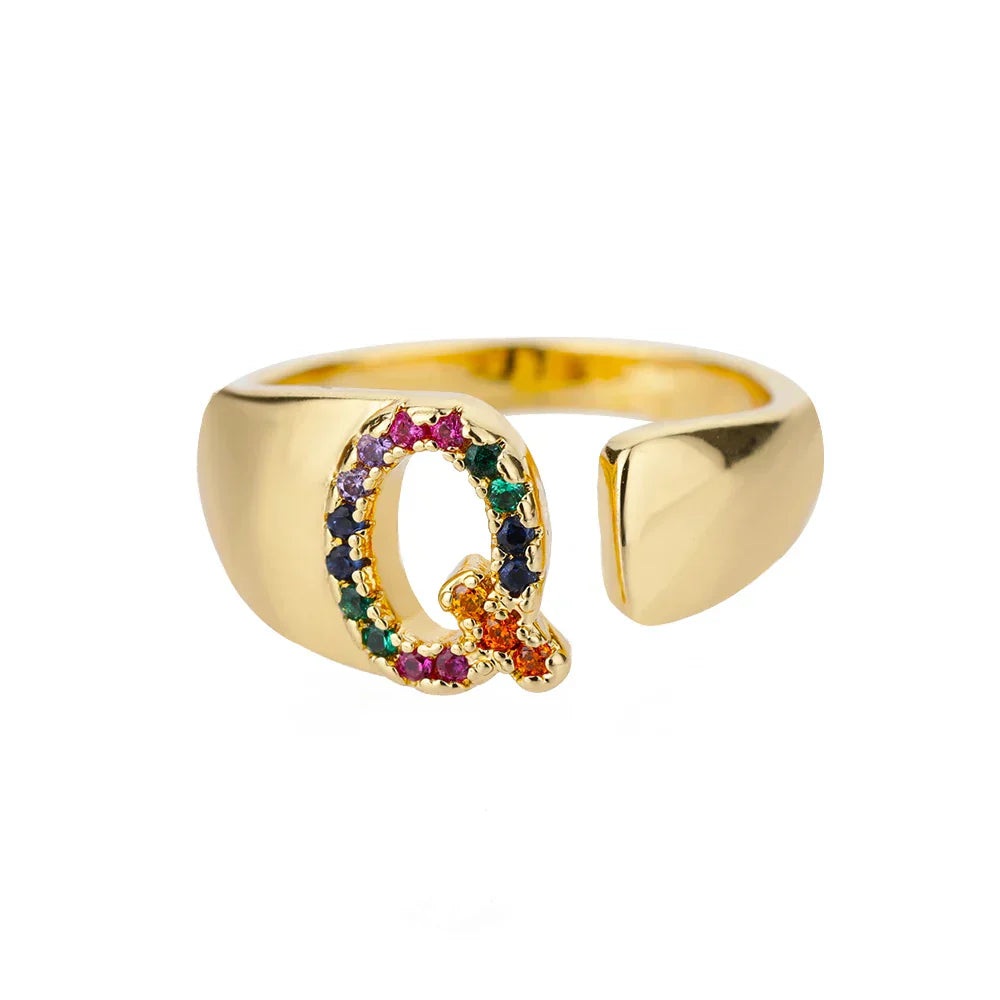 Q - Guld ring i rostfritt stål med initialer