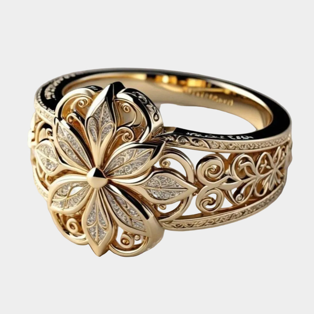 Daniela - Guldring med blommönster av exotisk zirkon