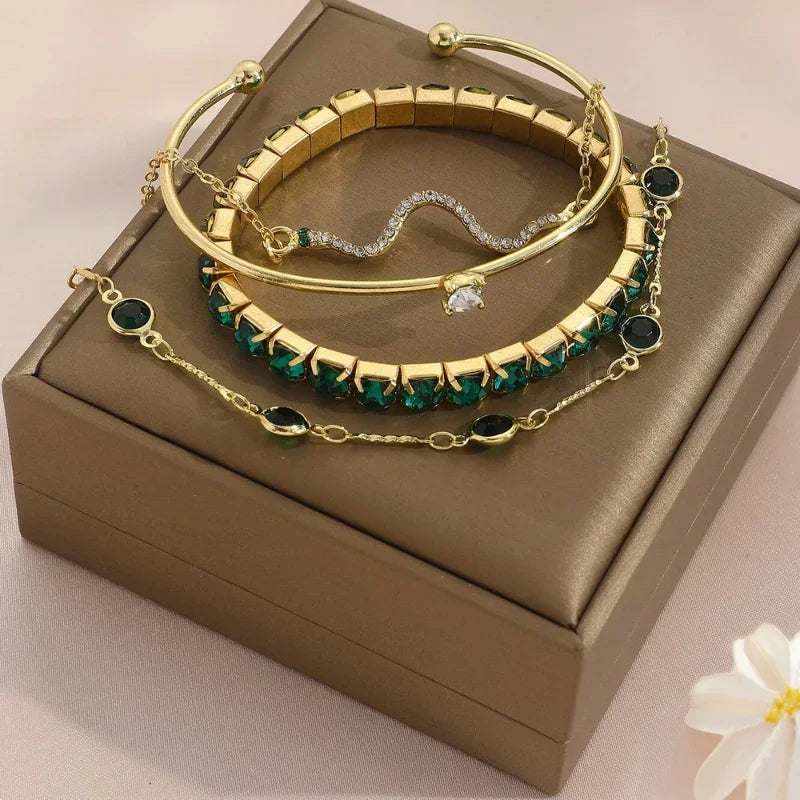Retro Green Zirconia Bracelet Set
