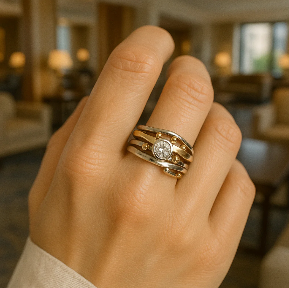 Štěpánka - Vintage guld ring med inbyggd zirkonia
