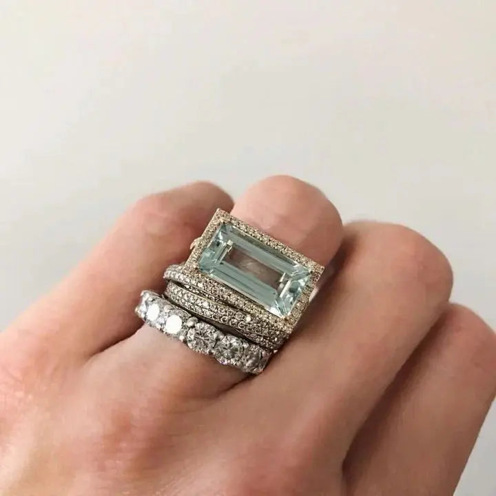 Emma - Set med Ringar i Turkos Glas med Silver Vintage