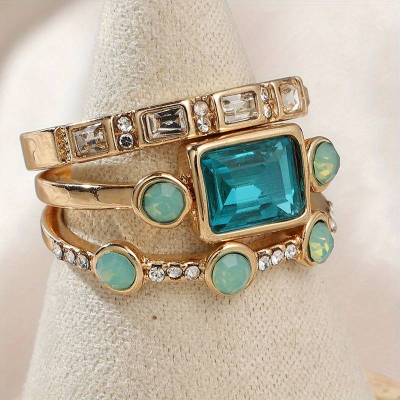 Herta - Vintage Ring Set av Blå Kristall