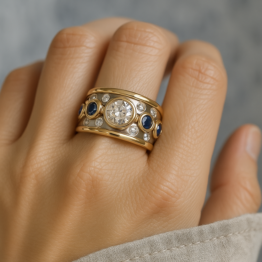 Barbara - Vintage guld ring med beläggningar och zirkon