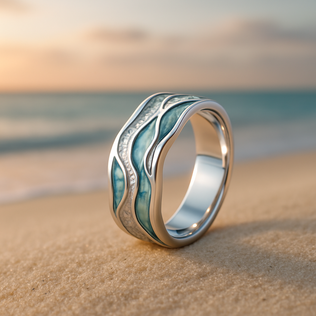Elegant silverring med turkosa vågor