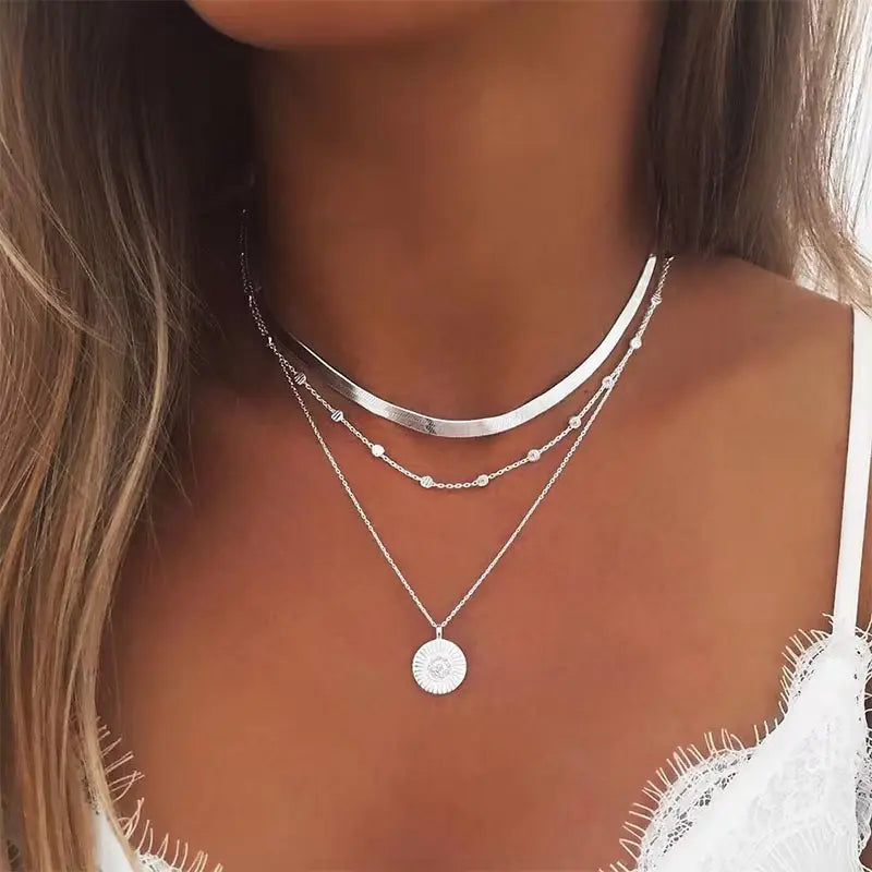 Lagerad Silver Choker med Hänge - Halsband Set
