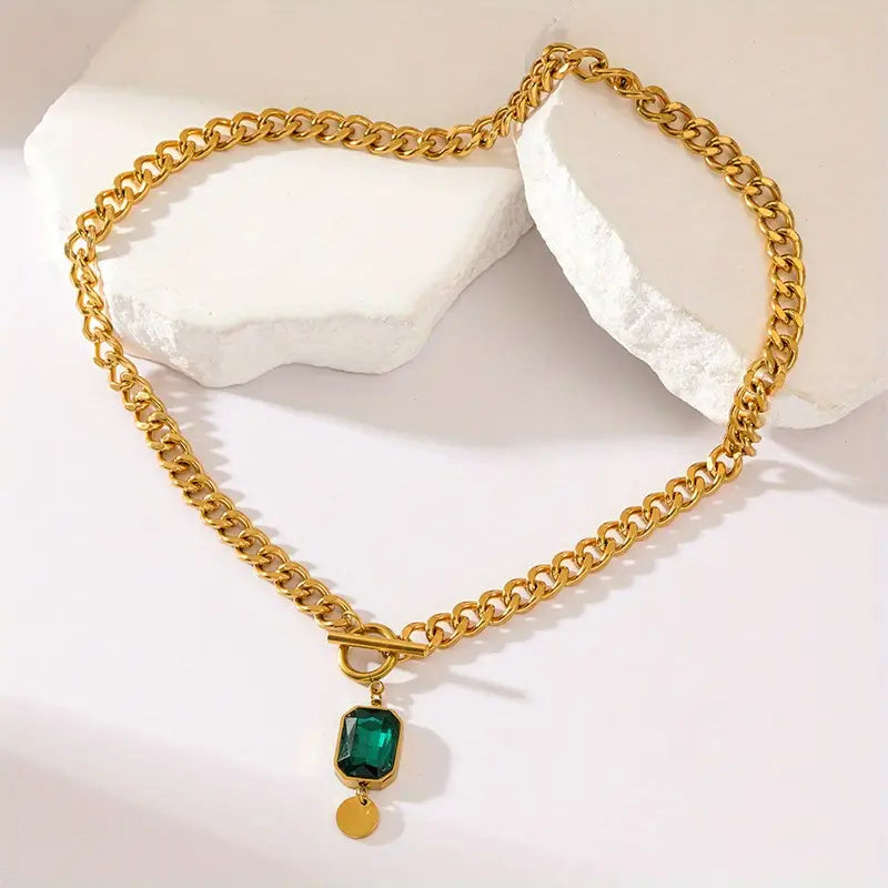 Halsband med Tjock Kedja och Smaragd