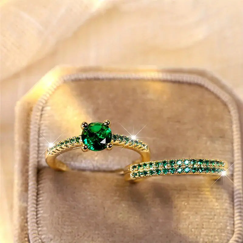 Duo Serena Ring Set Smaragd - Guld