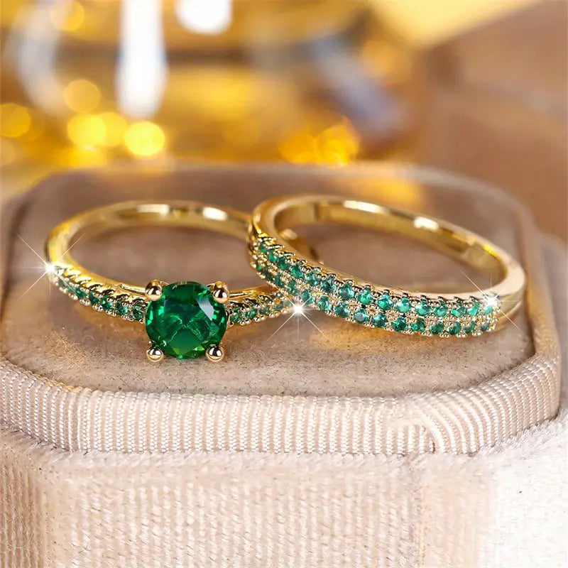 Duo Serena Ring Set Smaragd - Guld
