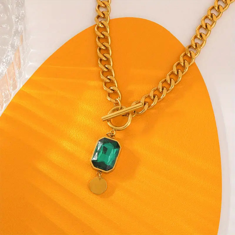 Halsband med Tjock Kedja och Smaragd