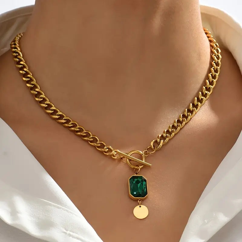 Halsband med Tjock Kedja och Smaragd