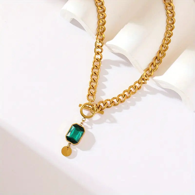 Halsband med Tjock Kedja och Smaragd