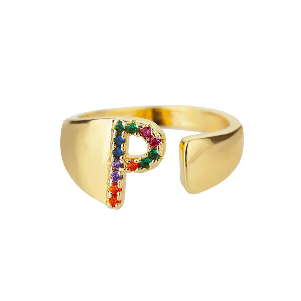 P - Ring i Originaldesign av Rostfritt Stål i Guld