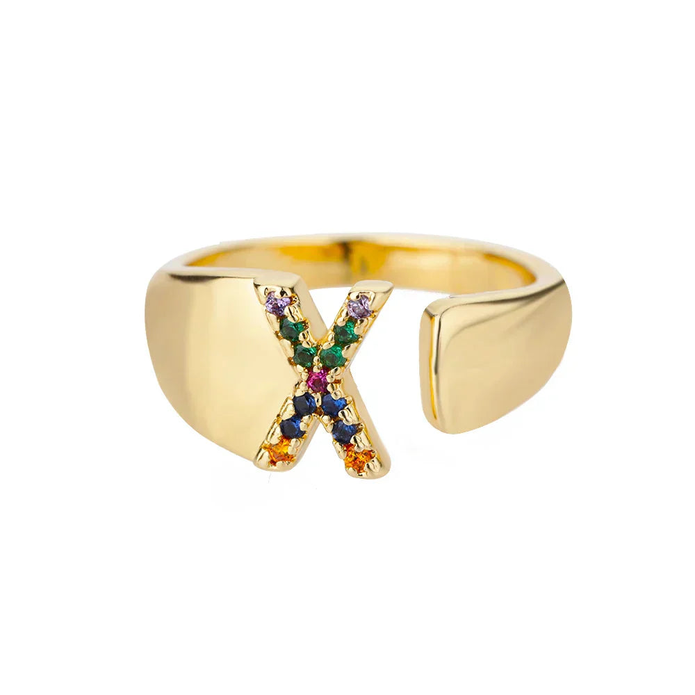 Χ - Guldpläterad rostfri ring med initial