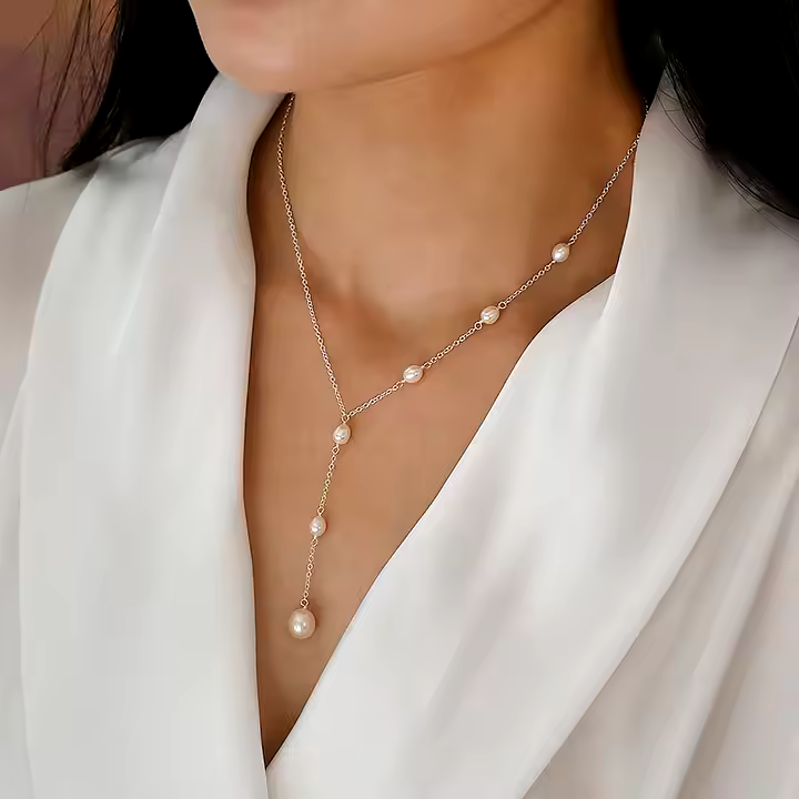 Annika - Vintage halsband med hängande pärlor