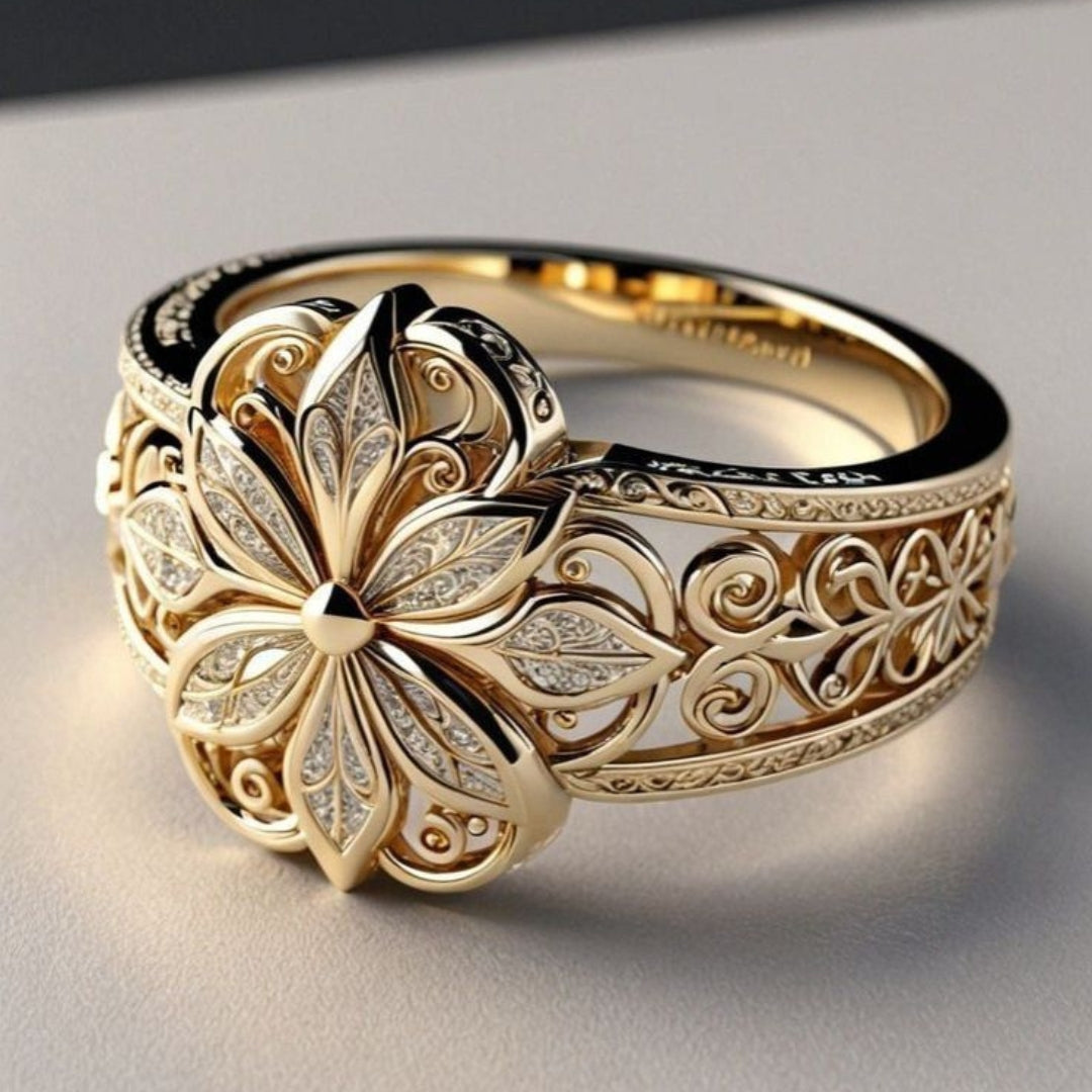 Daniella - Guld ring med exotisk blommönster av zirkon