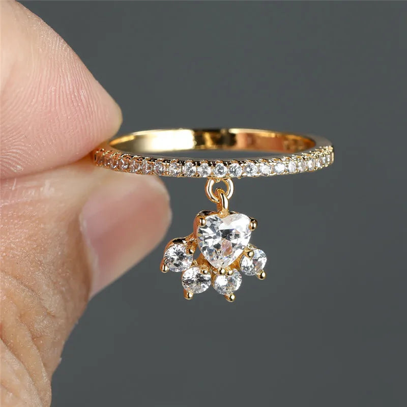 Retro Katt Tass & Hjärta Sten Ring – Guld- och Silverfärgad