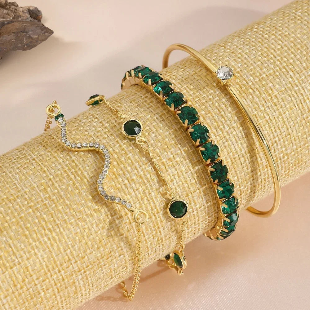 Retro Green Zirconia Bracelet Set