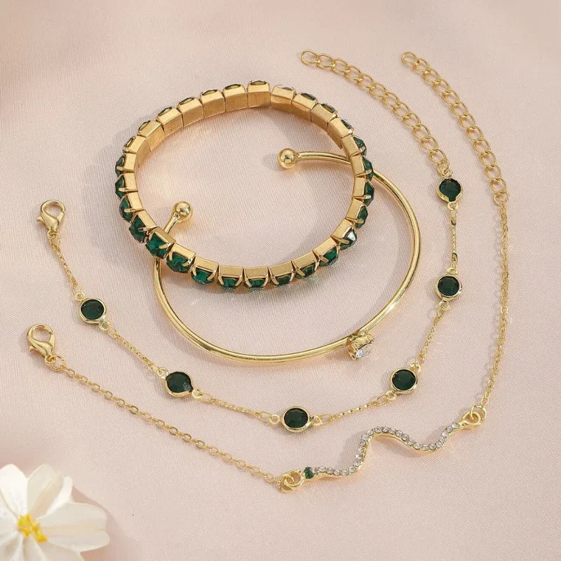 Retro Green Zirconia Bracelet Set