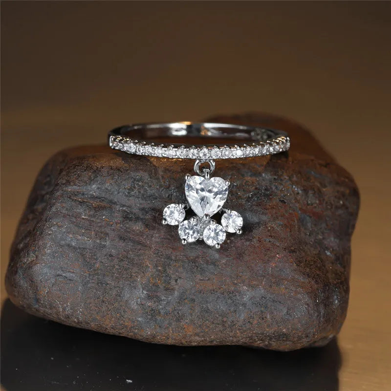 Retro Katt Tass & Hjärta Sten Ring – Guld- och Silverfärgad
