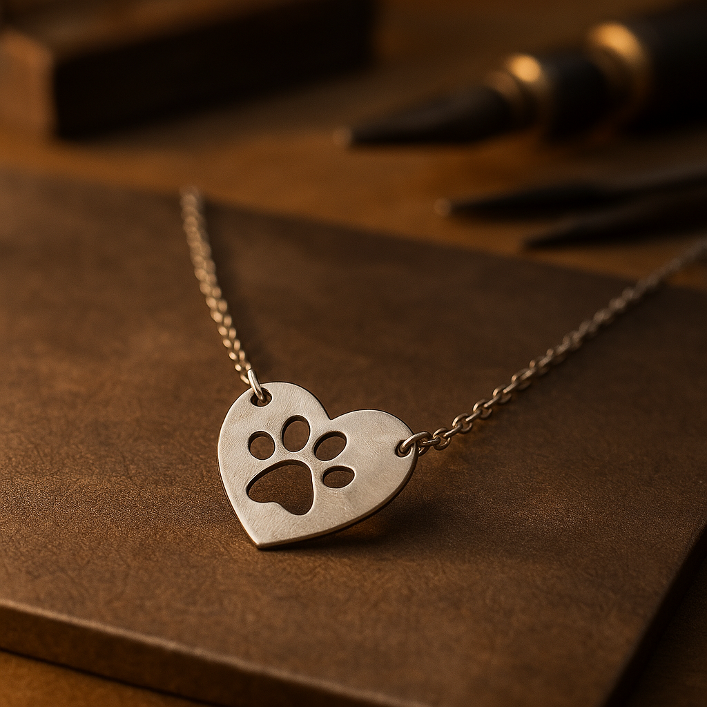 Silverhjärta och Tass Hängsmycke Halsband
