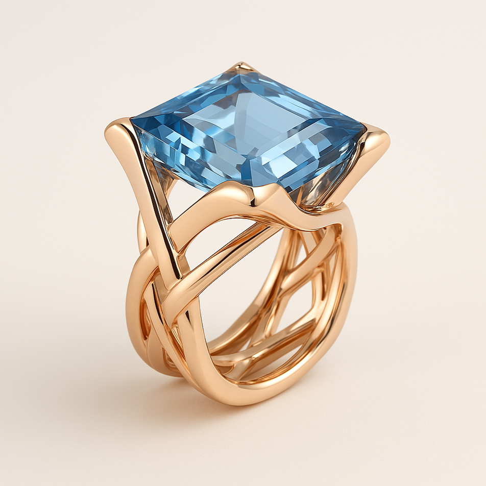 Alzbeta - Ring med Blå Zirkon i Roséguld Vintage