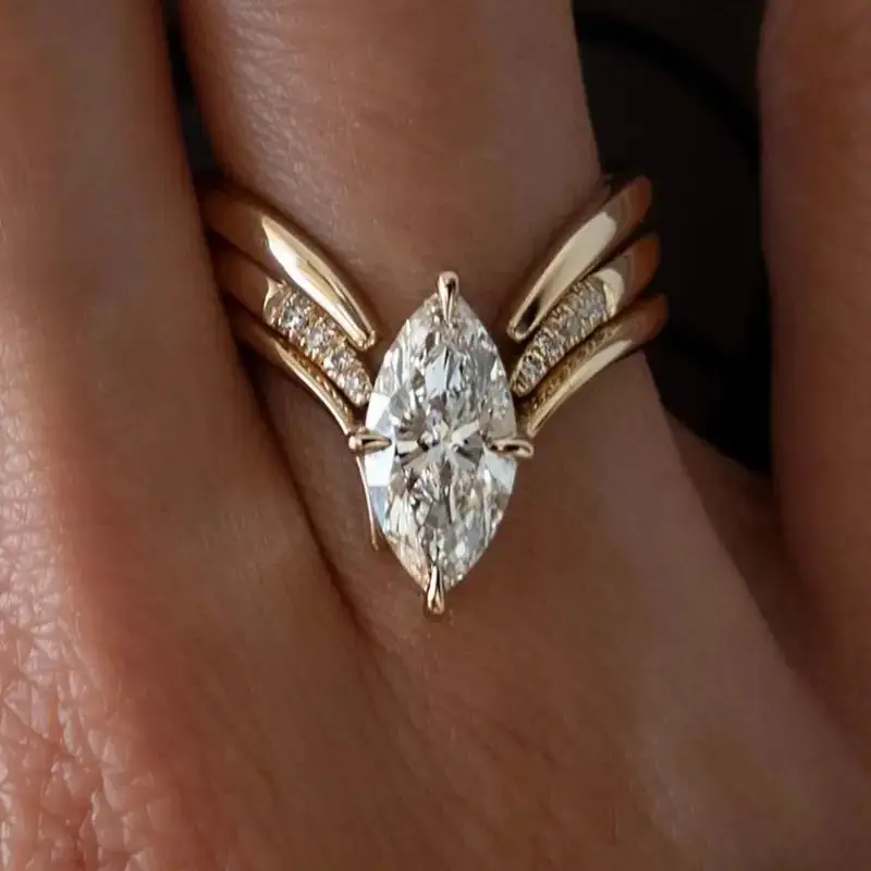 Gold Ring with Drop Crown Design
