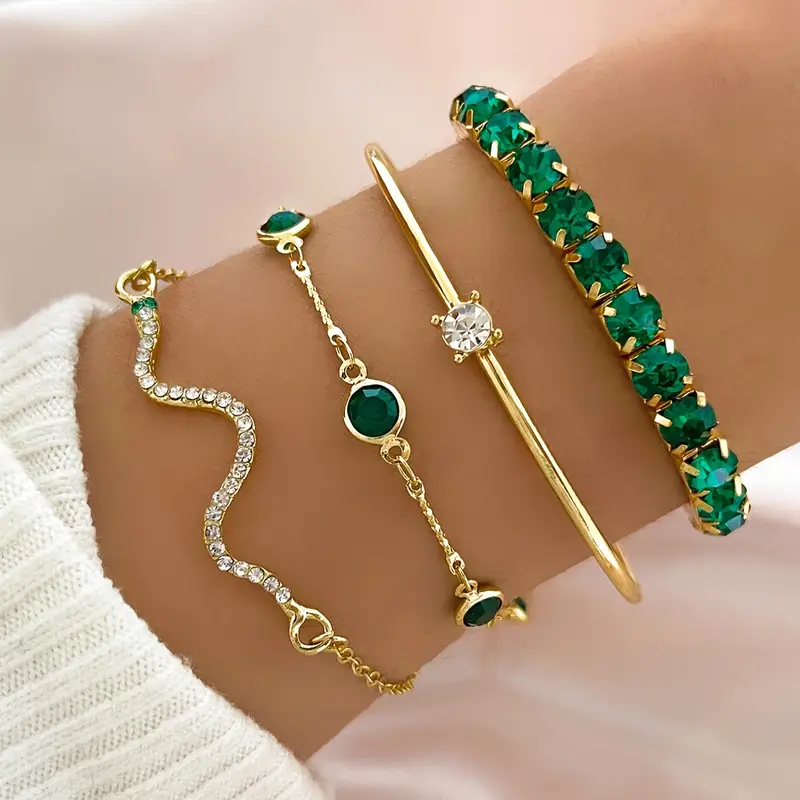 Retro Green Zirconia Bracelet Set
