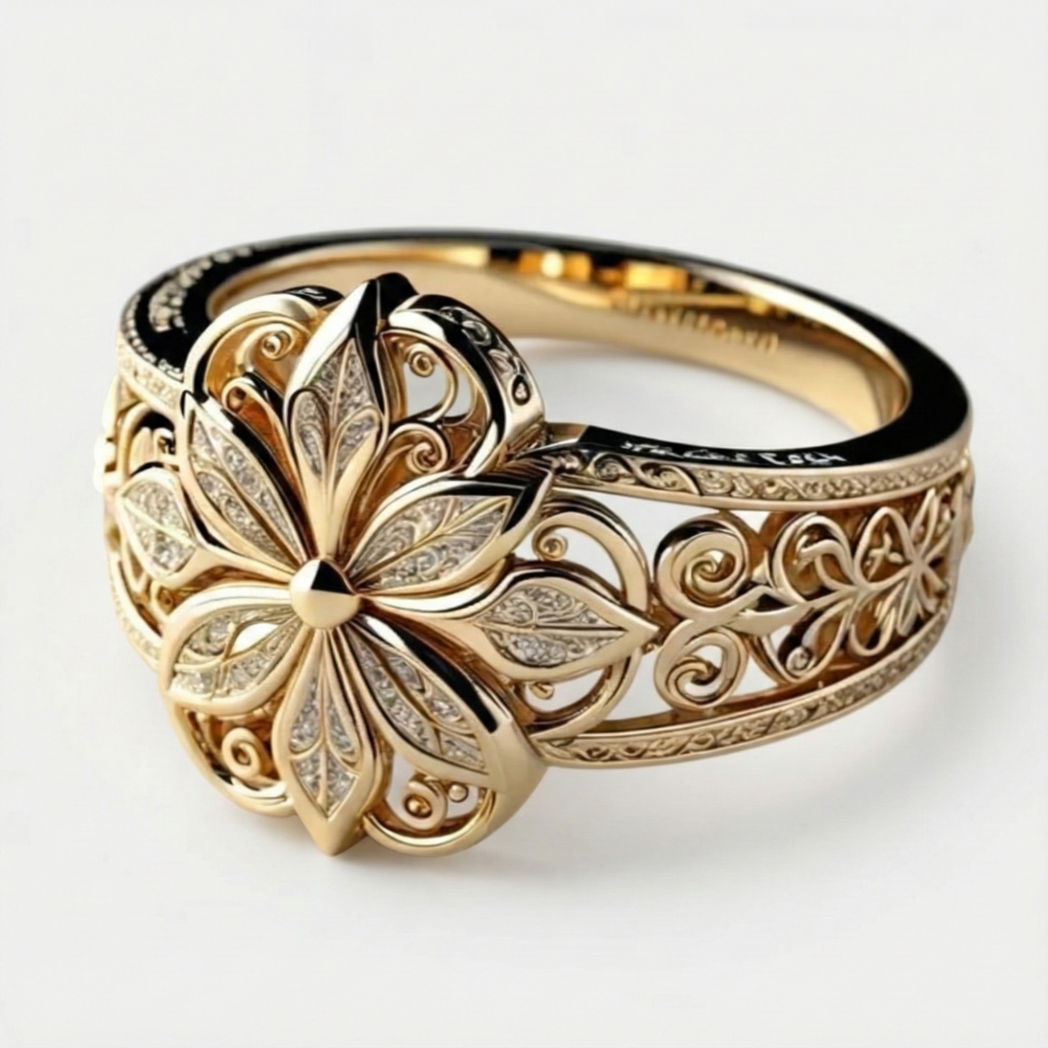 Daniella - Guld ring med exotisk blommönster av zirkon