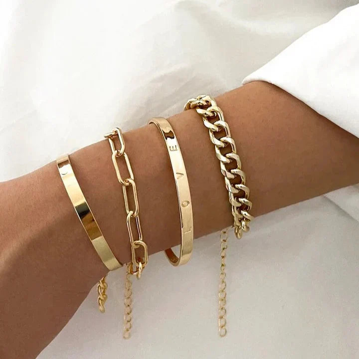 Elegant Armbandset i Vitt Guld